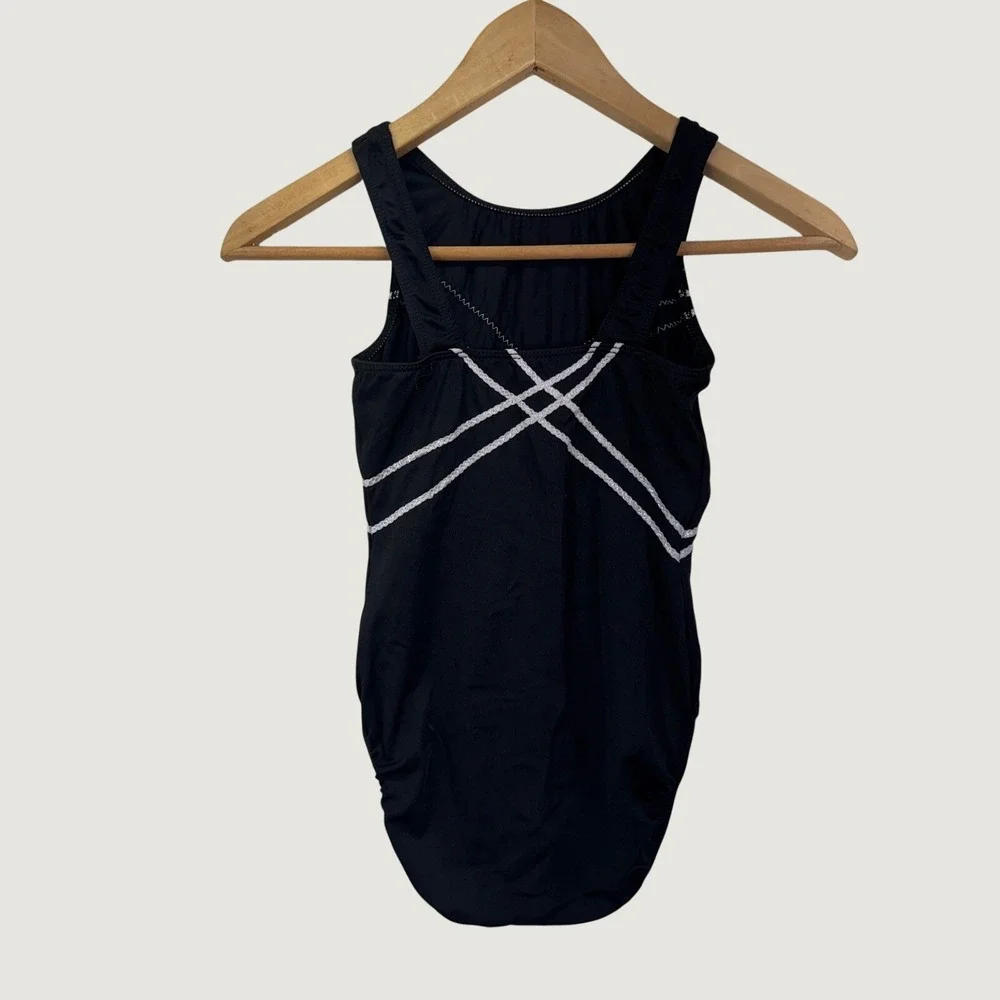 GK Elite Shawn Johnson Leotard Girls Black Silver Glitter Trim Gymnastics No Siz